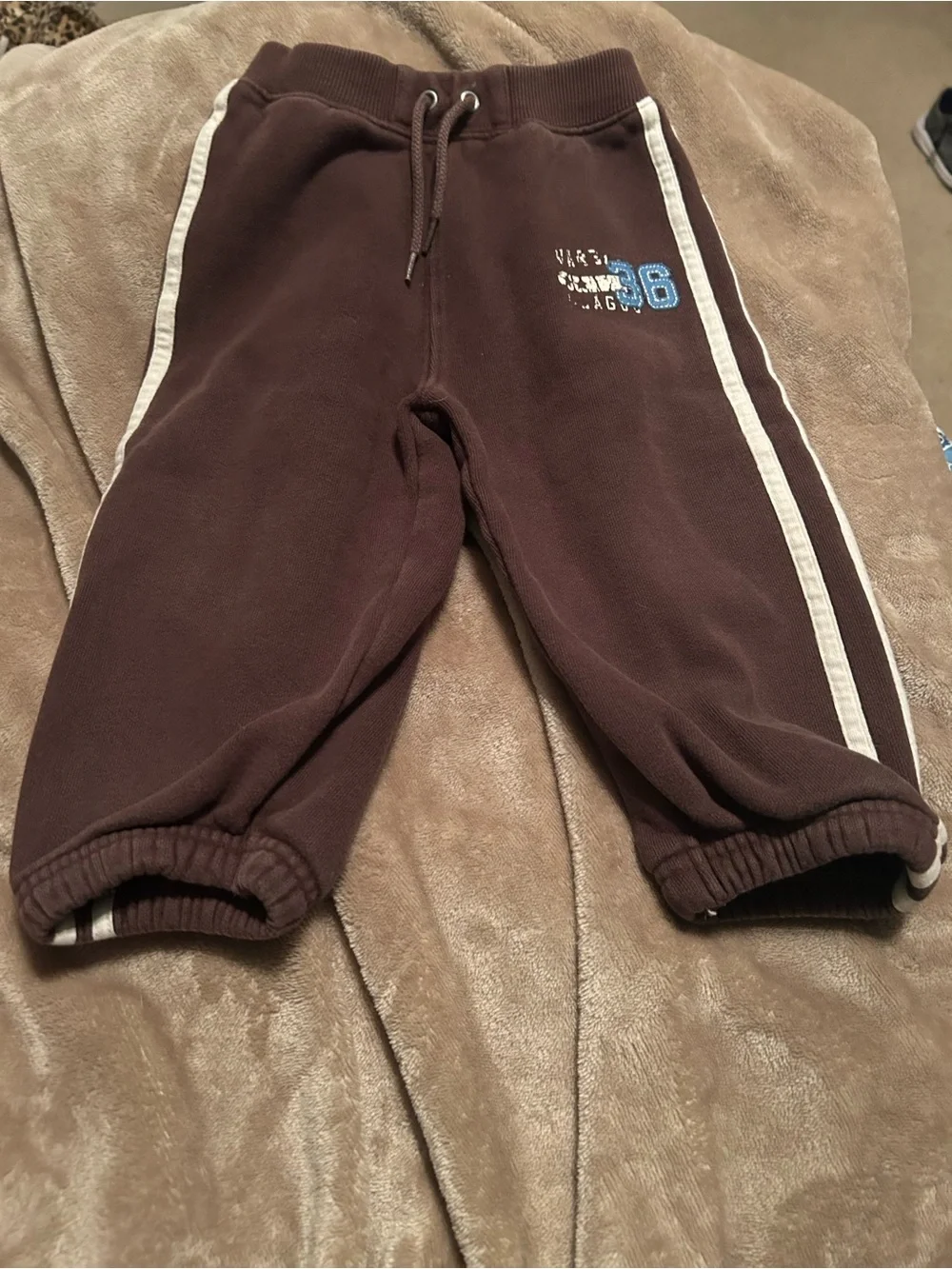 Carters Size 24 months Kids Brown Fleece Sweatpants with White Stripe